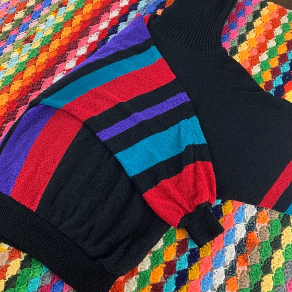 Vintage 90s West Coast Connection Lightweight Colorblock Art Turtleneck … - Picture 10 of 16